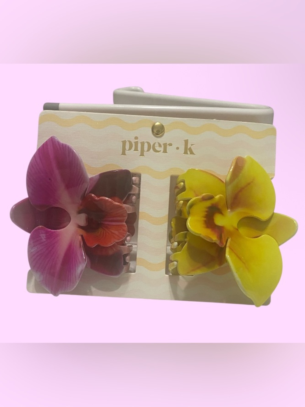 Piper·k Floral Hair Claw Set — Purple & Yellow Orchid Clips